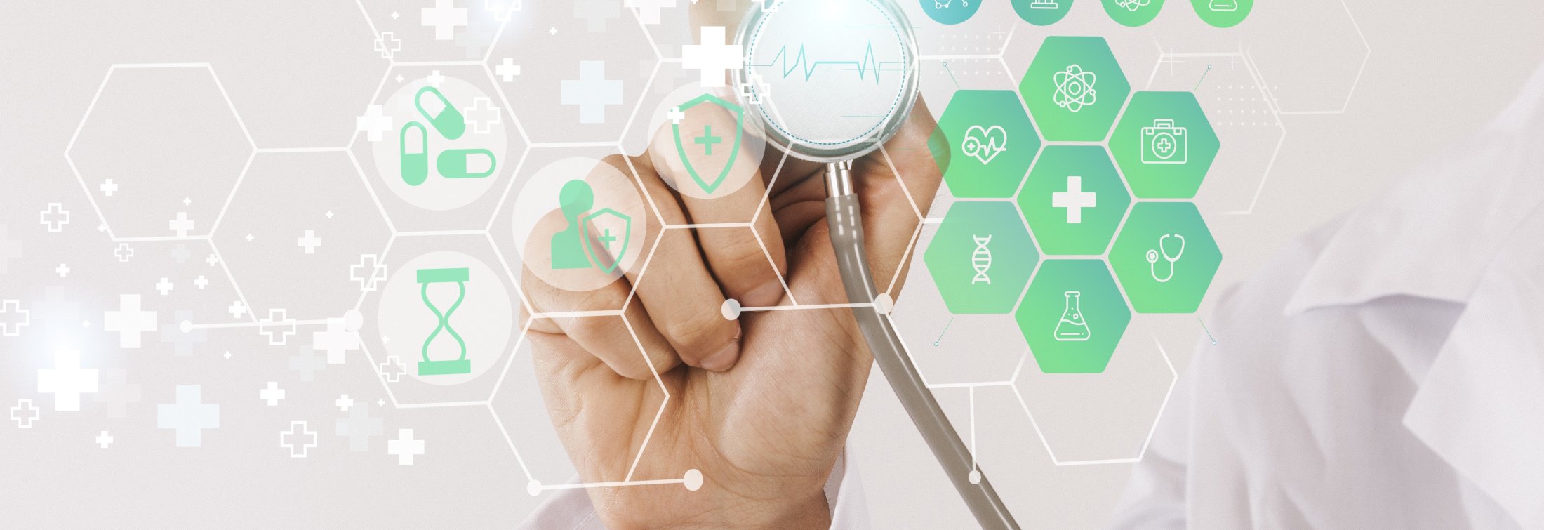 Medical banner with doctor holding stethoscope